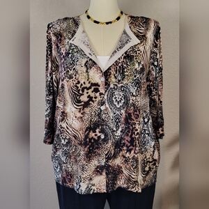 LIZ & ME Brown Animal Print and Paisley Sweater - Plus Size 1X